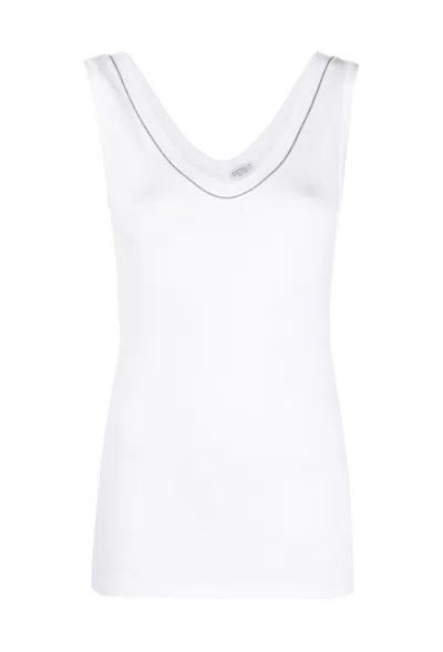 Brunello Cucinelli Fitted Tank Top With Deep V-neckline In White