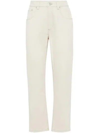 Brunello Cucinelli Five Classic Pockets Denim Trousers In Beige