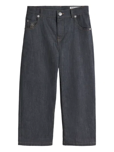 Brunello Cucinelli Kids' Five-pocket Baggy Denim Trousers In Gray