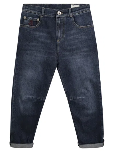 Brunello Cucinelli Kids' Five-pocket Denim Pants In Denim Blue