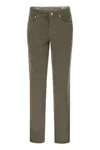 Brunello Cucinelli Men Five-pocket Italian Fit Trousers In Garment Dyed Cotton Corduroy In Green