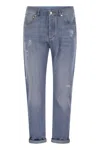 Brunello Cucinelli Five-pocket Leisure Fit Trousers In Lightweight Old Denim With Rips In Blue
