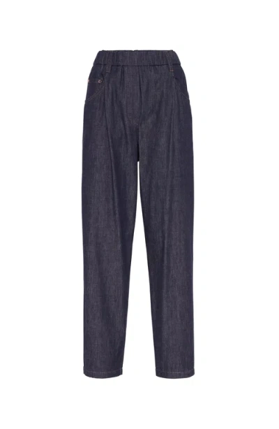 Brunello Cucinelli Elasticated-waist Tapered Jeans In Blue
