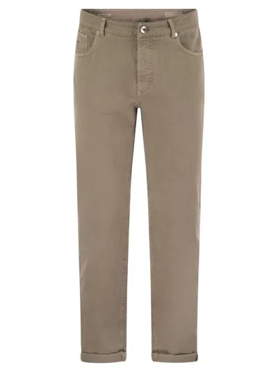 Brunello Cucinelli Five-pocket Traditional Fit Trousers In Light Comfort-dyed Denim In Beige