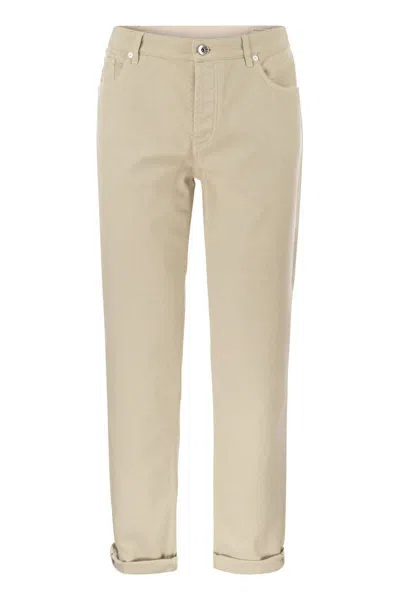 Brunello Cucinelli Five-pocket Traditional Fit Trousers In Light Comfort-dyed Denim In Beige