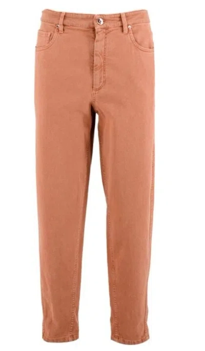 Brunello Cucinelli Five-pocket Cotton Tapered Trousers In Pink