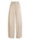 Brunello Cucinelli Women Beige Authentic Denim Wide Jeans With Monili In Brown