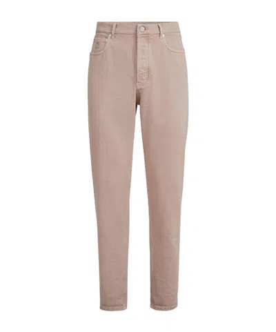 Brunello Cucinelli Logo-embroidered Straight-leg Cotton-twill Trousers In Gold