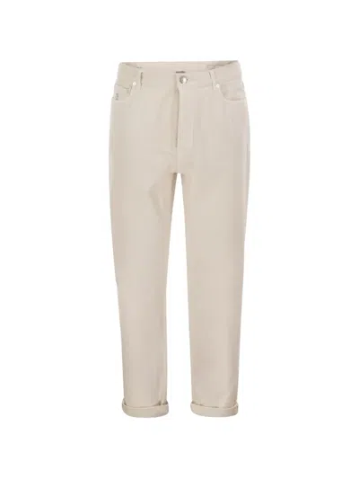 Brunello Cucinelli Five-pocket Cotton Jeans With A Contemporary Silhouette In Neutral