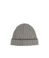 Brunello Cucinelli Cashmere Ribbed Knit Beanie Hat In Grey,piombo
