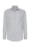 Brunello Cucinelli Cotton-blend Chevron Flannel Shirt In Pearl Grey