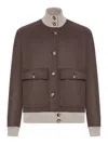 Brunello Cucinelli Double Wool Flannel Bomber Jacket In Brown