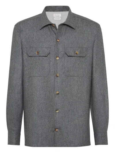 BRUNELLO CUCINELLI FLANNEL DOUBLE-POCKET SHIRT