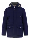 Brunello Cucinelli Wool Down Jacket With Detachable Hood In Blue