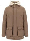 Brunello Cucinelli Flannel Down Jacket Puffer Jackets Beige In Multi