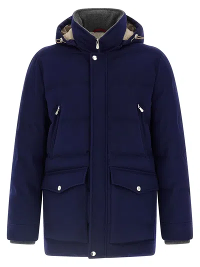 Brunello Cucinelli Flannel Down Jacket Puffer Jackets Blue