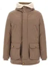 Brunello Cucinelli Flannel Down Jacket Puffer Jackets Beige In Brown