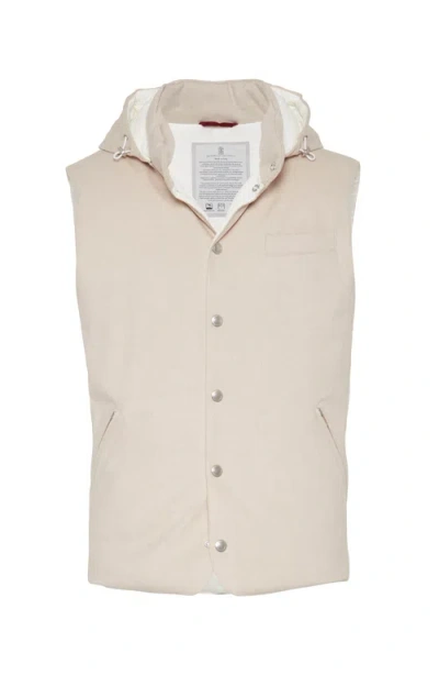Brunello Cucinelli Bonded Wool Gilet In Beige