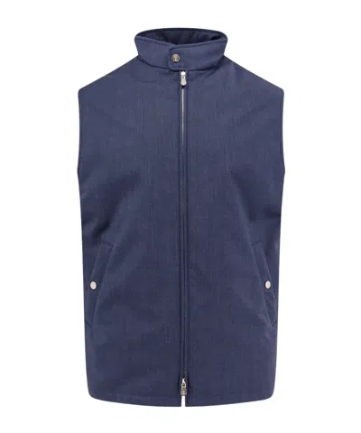 Brunello Cucinelli Virgin Wool Sleeveless Jacket In Blue