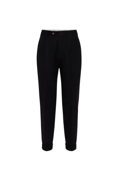 Brunello Cucinelli Flannel Leisure Fit Trousers In Black