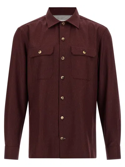 BRUNELLO CUCINELLI FLANNEL OVERSHIRT SHIRT AND BLOUSE BORDEAUX