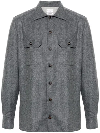 BRUNELLO CUCINELLI FLANNEL OVERSHIRT WITH CHEST POCKETS