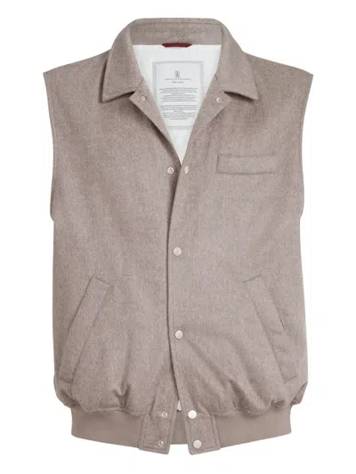 Brunello Cucinelli Flannel Padded Gilet In Neutral