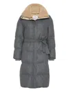 Brunello Cucinelli Belted Quilted Shearling-trimmed Wool Down Jacket In Gray