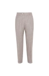 Brunello Cucinelli Men Beige Pinstripe Canvas Leisure Fit Trousers