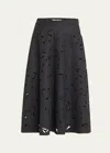 Brunello Cucinelli Flannel Wool A-line Midi Skirt With Laser-cut Floral Embroidery In C005 Dark Grey