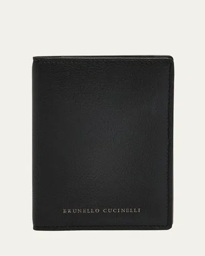 Brunello Cucinelli Flap Leather Card Holder In Black