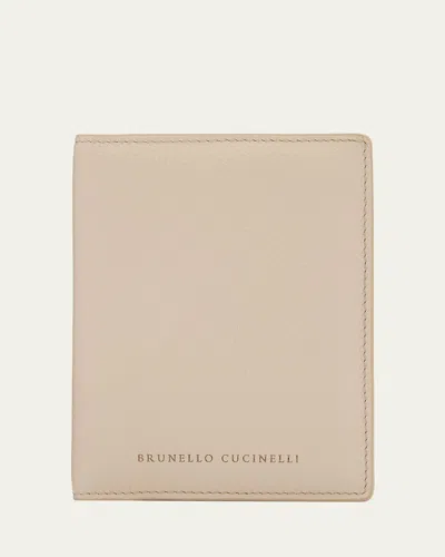 Brunello Cucinelli Flap Leather Card Holder In Ivory