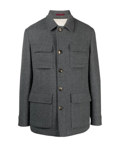 Brunello Cucinelli Flap-pocket Button-up Shirt Jacket In Black