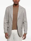 Brunello Cucinelli Half-lined Linen Blend Blazer With Houndstooth Motif In Gray