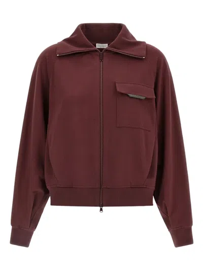 Brunello Cucinelli Flap-pocket High-neck Sweatshirt In Red