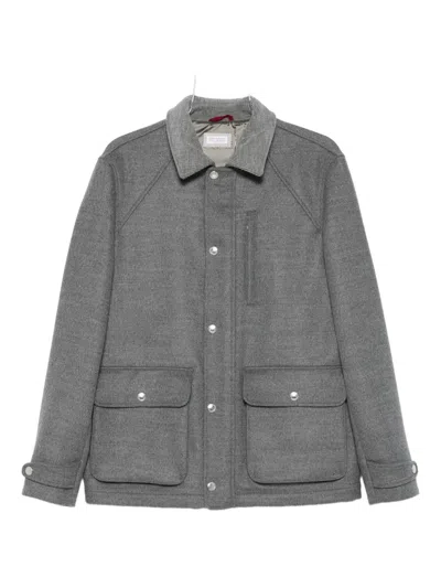 Brunello Cucinelli Flap-pocket Wool Jacket In Gray