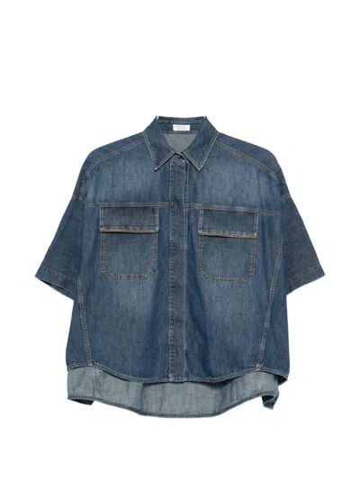 Brunello Cucinelli Flap-pockets Denim Shirt In Blue
