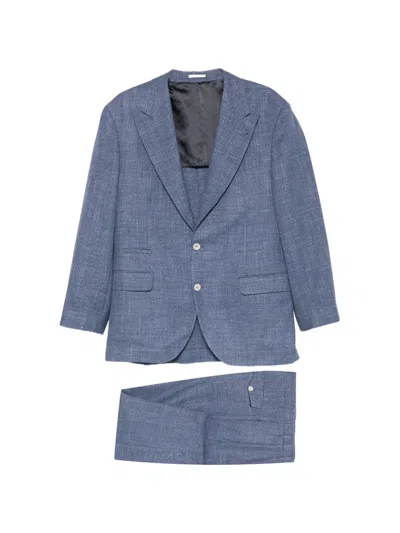 Brunello Cucinelli Flap-pocket Single-breasted Suit In Blue