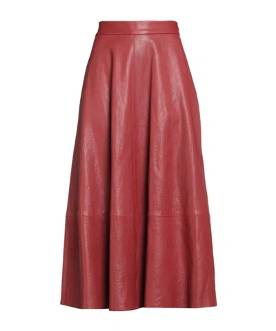 Brunello Cucinelli Natural Washed Leather Midi Circle Skirt In Ruby