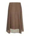 Brunello Cucinelli Asymmetric Flared Midi Skirt With Stitched Accents In Brown