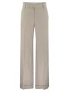 Brunello Cucinelli Flared Loose-fitting Trousers In Sparkling Linen Twill With Necklace