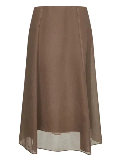 Brunello Cucinelli Flared Midi Skirt In Brown