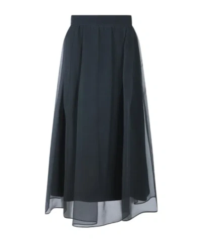 Brunello Cucinelli Flared Midi Skirt In Blue