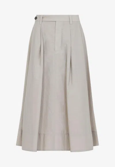 Brunello Cucinelli Flared Midi Skirt With Pleats In Nude