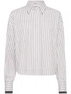 Brunello Cucinelli Long-sleeve Shirt With Vertical Stripes And Contrasting Cuffs In White
