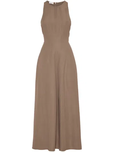 Brunello Cucinelli Flared Viscose-linen Dress In Brown