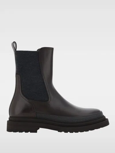Brunello Cucinelli Bead-embellished Leather Chelsea Boots In Brown