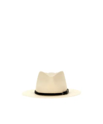 Brunello Cucinelli Flat Brim Fedora Hat In Neutral