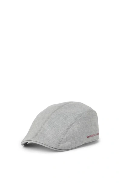 Brunello Cucinelli Logo-embroidered Virgin Wool-flannel Flat Cap In Gray