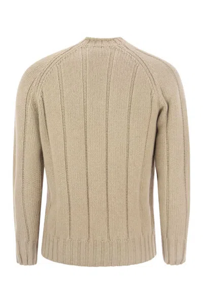 Brunello Cucinelli Flat-ribbed Cashmere Sweater In Beige